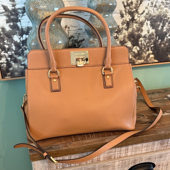 Michael Kors Handbags - Michael Kors Cognac Leather Satchel with Gold Hardware beautiful